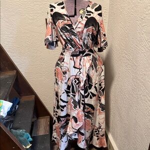 Source Unknown Black and Pink Abstract Maxi Dress